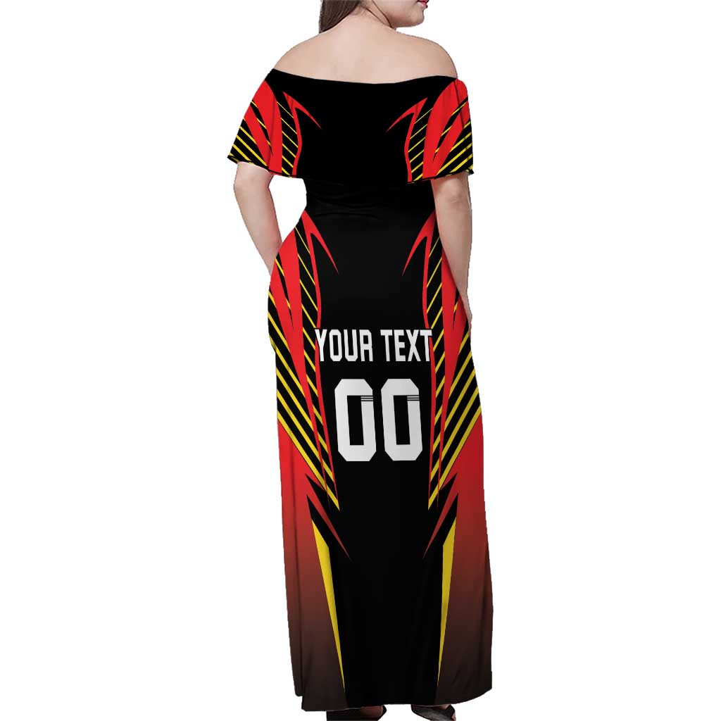 Custom Belgium Football Family Matching Off Shoulder Maxi Dress and Hawaiian Shirt Les Diables rouges Devil Mascot