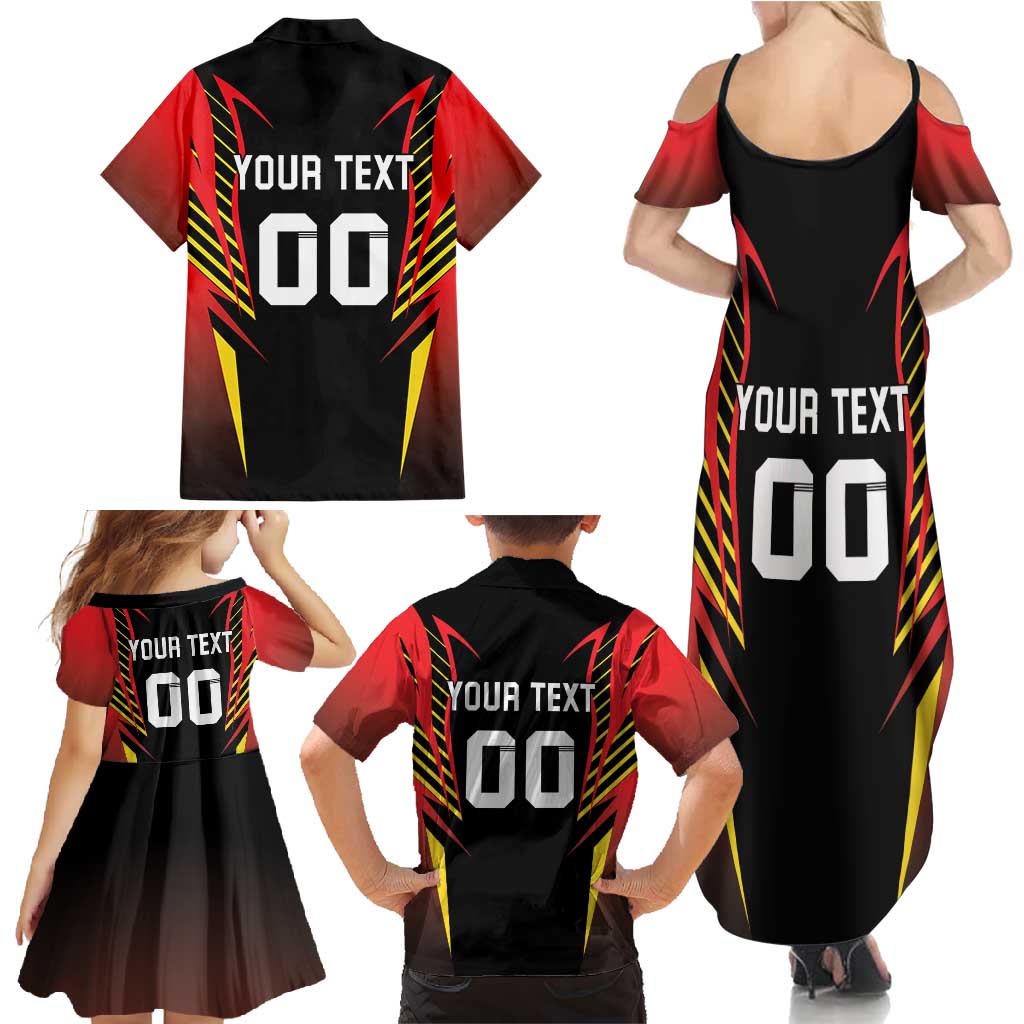 Custom Belgium Football Family Matching Summer Maxi Dress and Hawaiian Shirt Les Diables rouges Devil Mascot