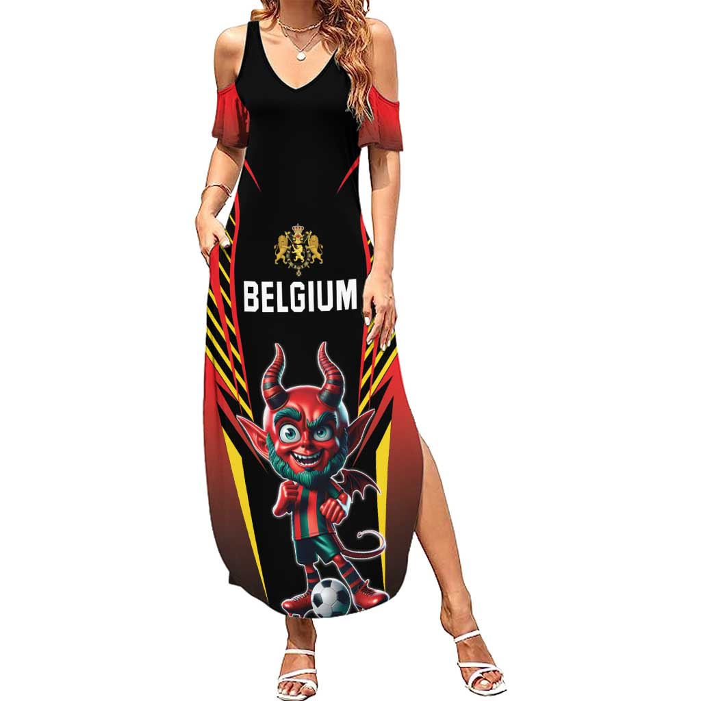 Custom Belgium Football Family Matching Summer Maxi Dress and Hawaiian Shirt Les Diables rouges Devil Mascot
