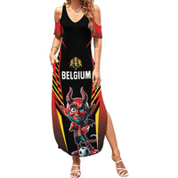 Custom Belgium Football Family Matching Summer Maxi Dress and Hawaiian Shirt Les Diables rouges Devil Mascot