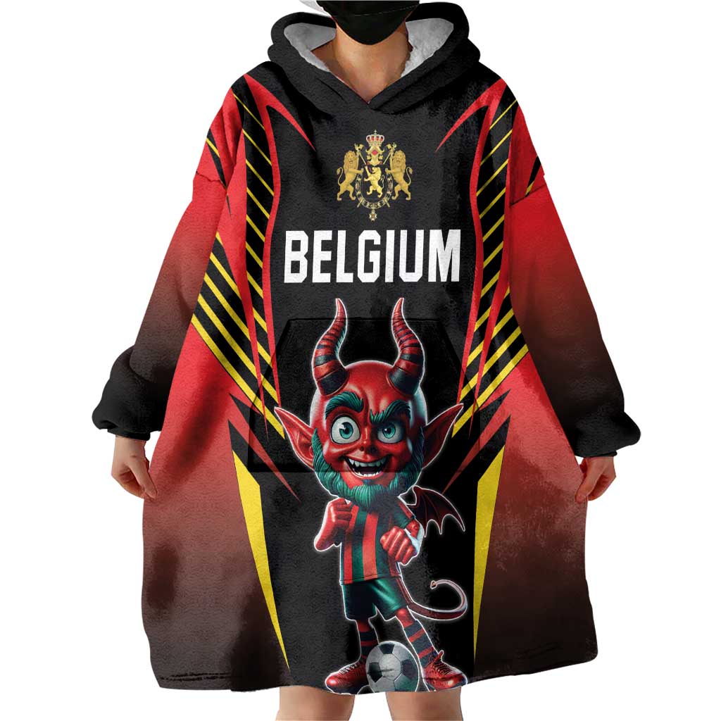 Custom Belgium Football Wearable Blanket Hoodie Les Diables rouges Devil Mascot