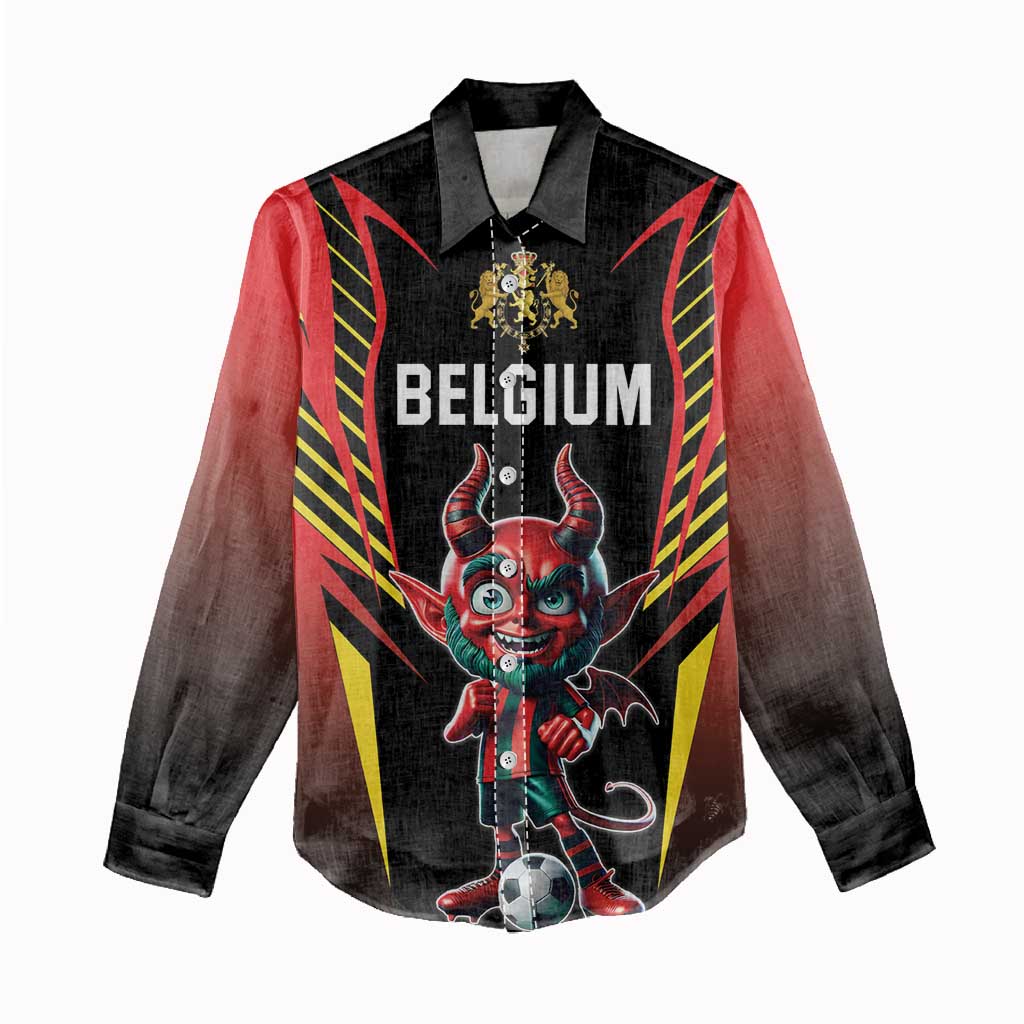 Custom Belgium Football Women Casual Shirt Les Diables rouges Devil Mascot