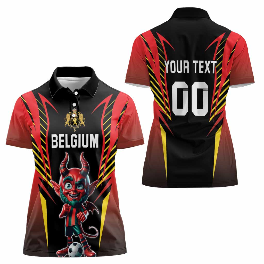 Custom Belgium Football Women Polo Shirt Les Diables rouges Devil Mascot