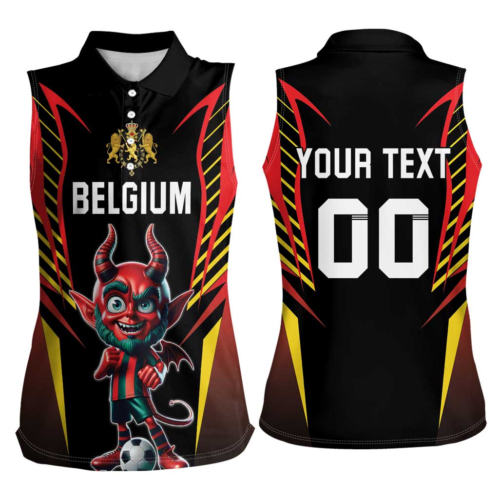 Custom Belgium Football Women Sleeveless Polo Shirt Les Diables rouges Devil Mascot