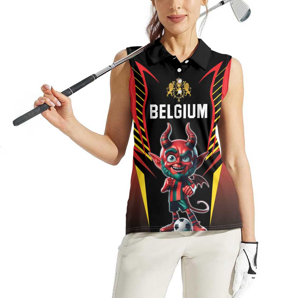 Custom Belgium Football Women Sleeveless Polo Shirt Les Diables rouges Devil Mascot