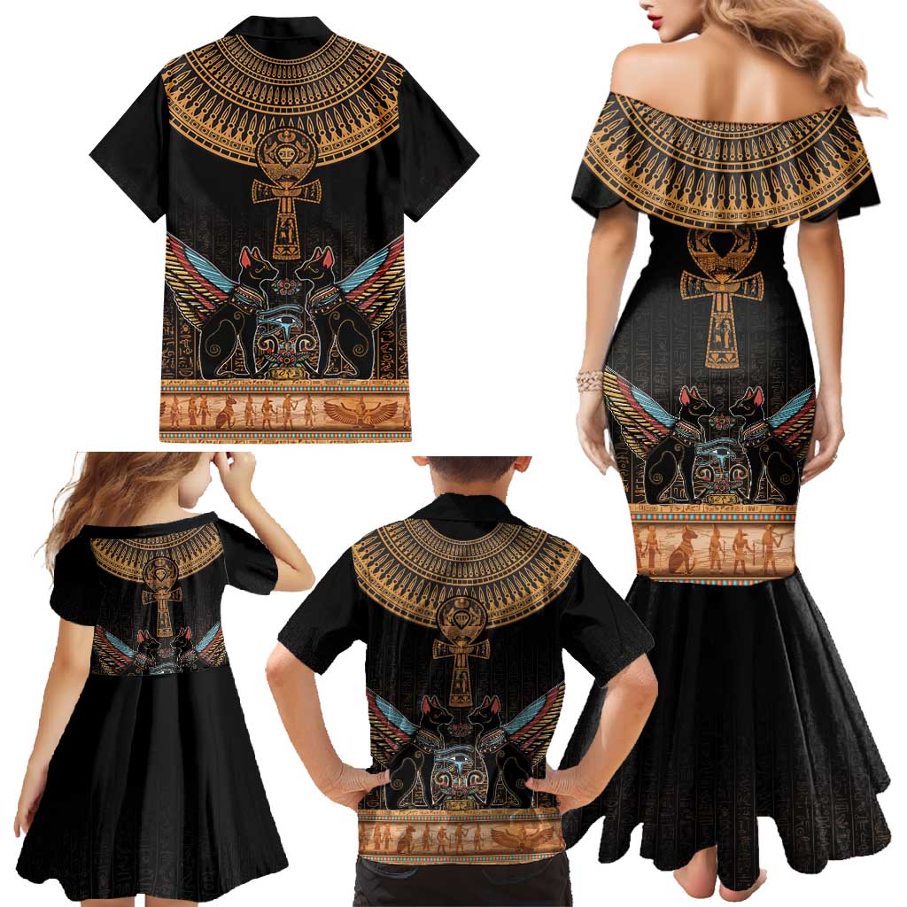 Ankh Egypt Family Matching Mermaid Dress and Hawaiian Shirt Ankh Egyptian Hieroglyphs Alphabet