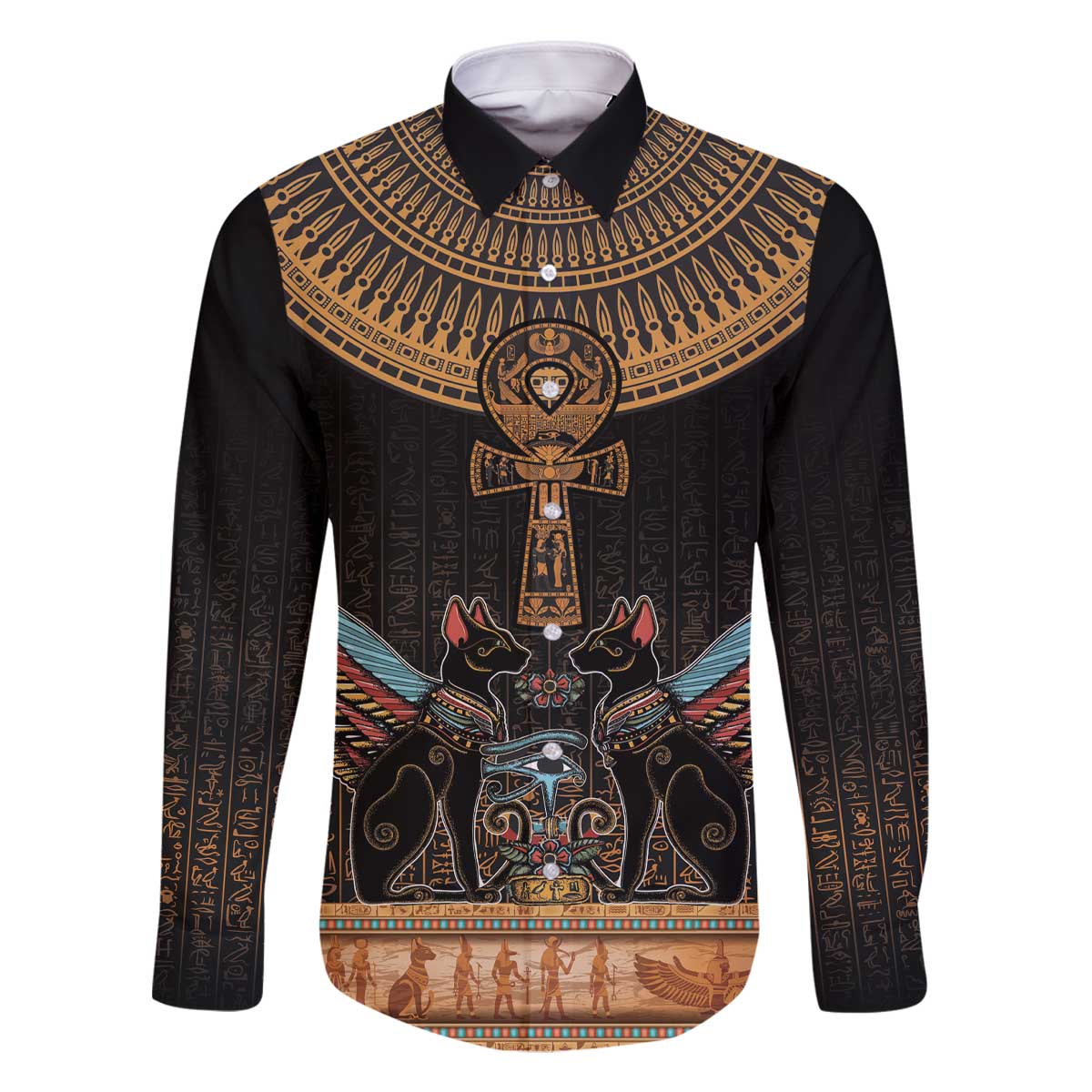 Ankh Egypt Family Matching Off The Shoulder Long Sleeve Dress and Hawaiian Shirt Ankh Egyptian Hieroglyphs Alphabet