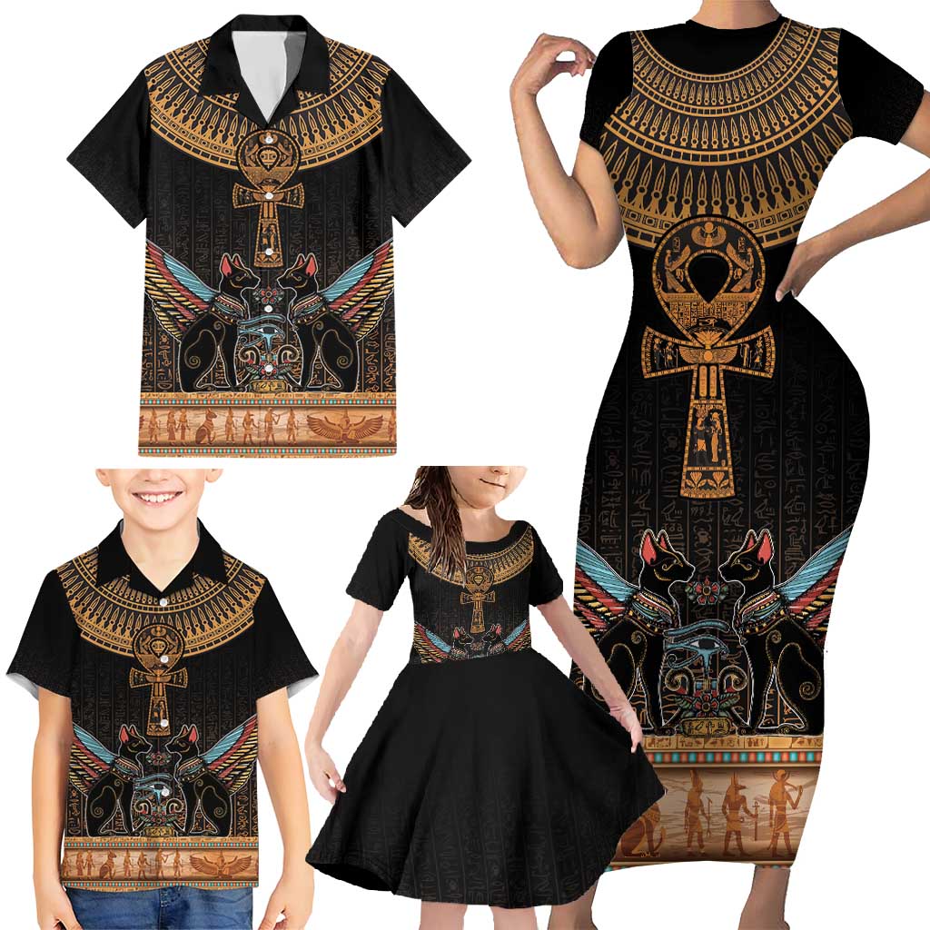 Ankh Egypt Family Matching Short Sleeve Bodycon Dress and Hawaiian Shirt Ankh Egyptian Hieroglyphs Alphabet