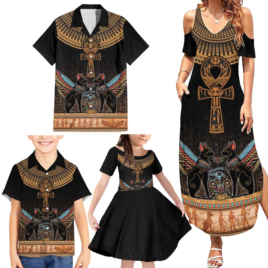 Ankh Egypt Family Matching Summer Maxi Dress and Hawaiian Shirt Ankh Egyptian Hieroglyphs Alphabet