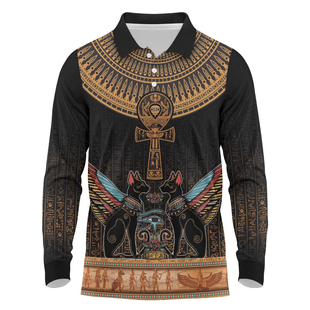 Ankh Egypt Long Sleeve Polo Shirt Ankh Egyptian Hieroglyphs Alphabet