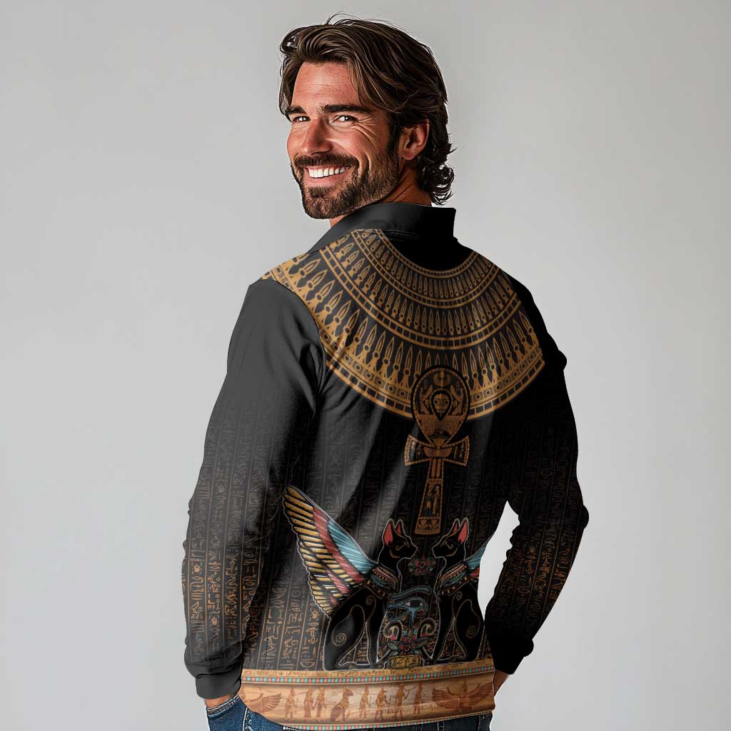 Ankh Egypt Long Sleeve Polo Shirt Ankh Egyptian Hieroglyphs Alphabet