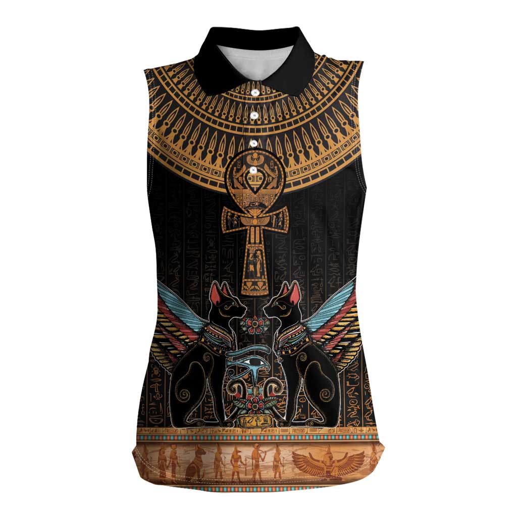 Ankh Egypt Women Sleeveless Polo Shirt Ankh Egyptian Hieroglyphs Alphabet