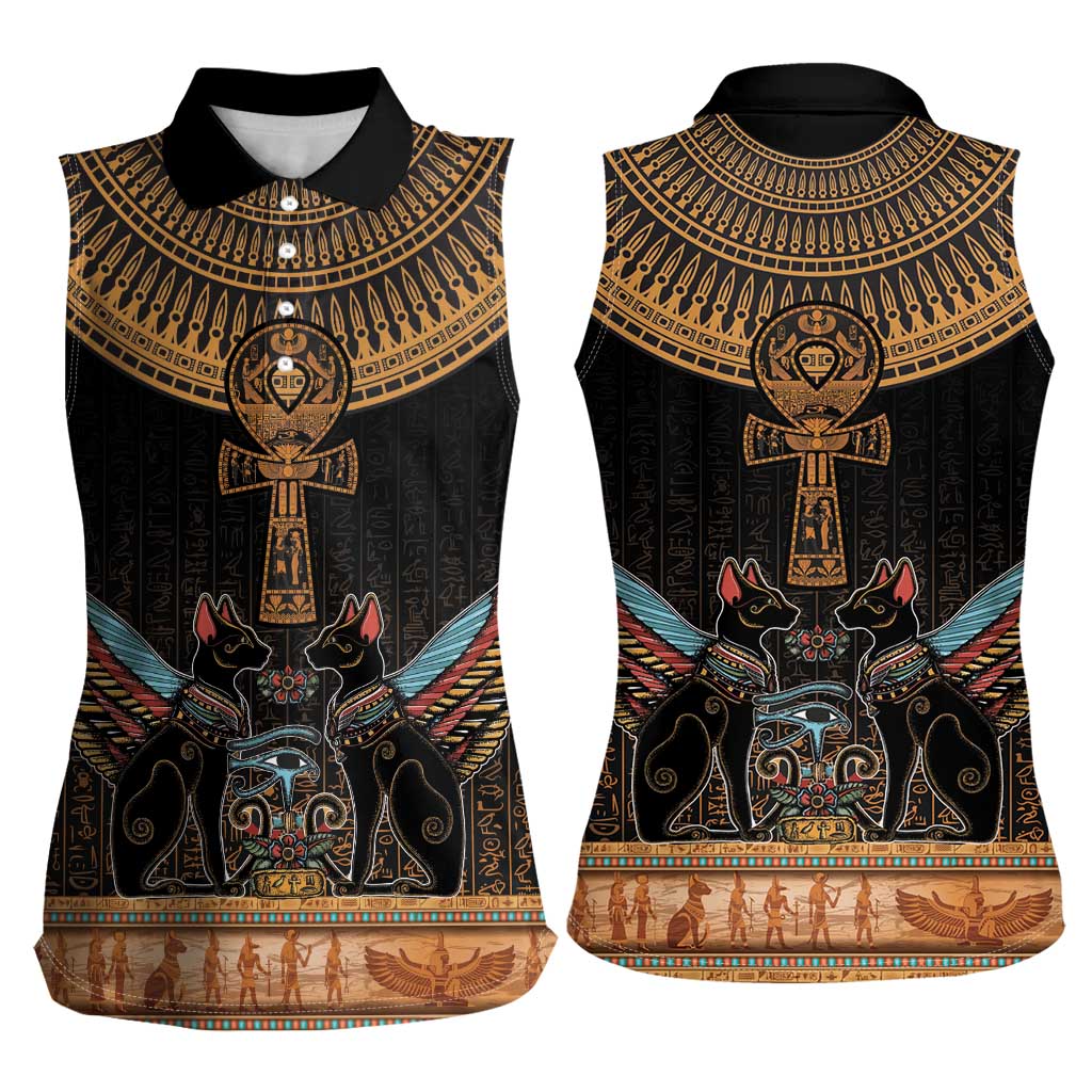 Ankh Egypt Women Sleeveless Polo Shirt Ankh Egyptian Hieroglyphs Alphabet
