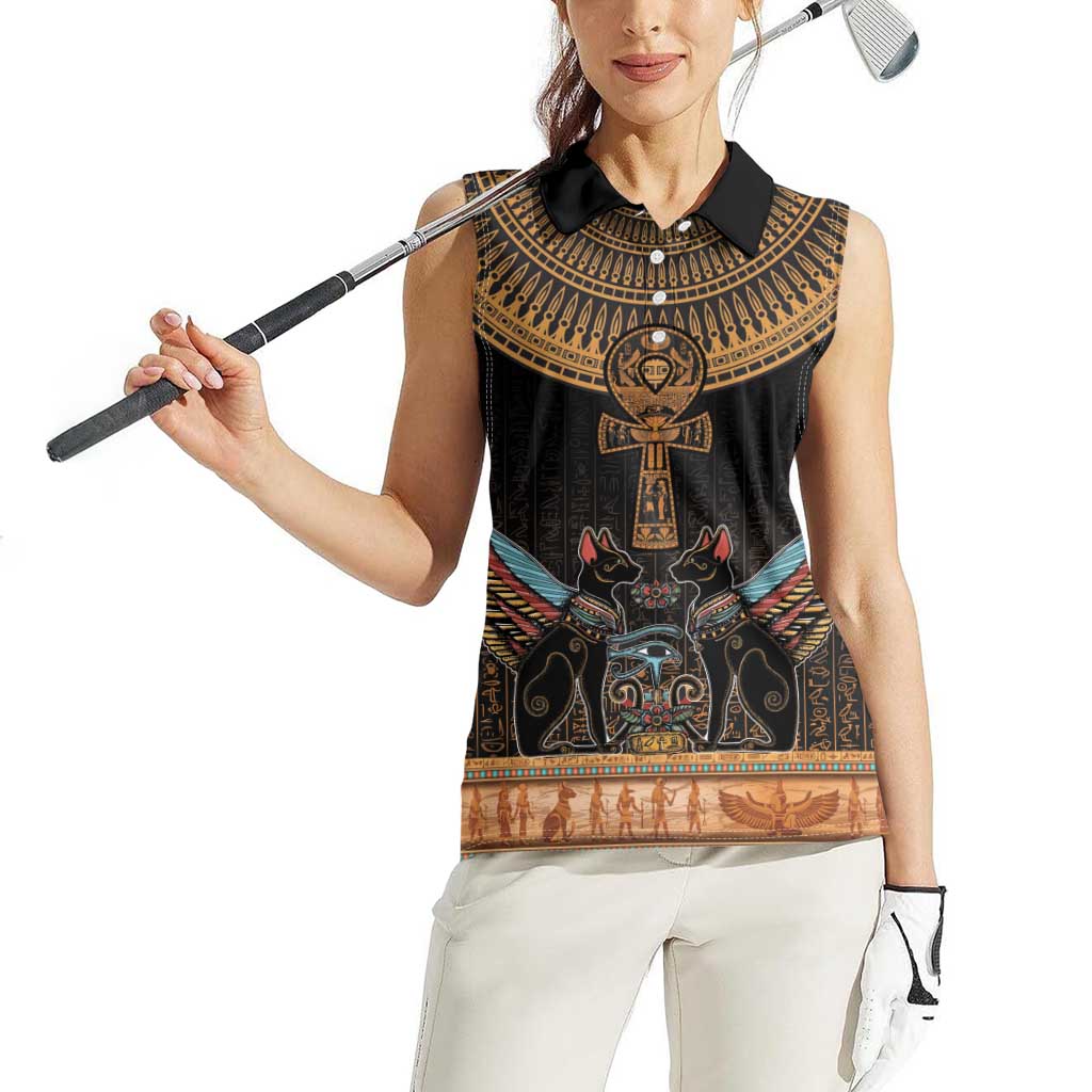 Ankh Egypt Women Sleeveless Polo Shirt Ankh Egyptian Hieroglyphs Alphabet