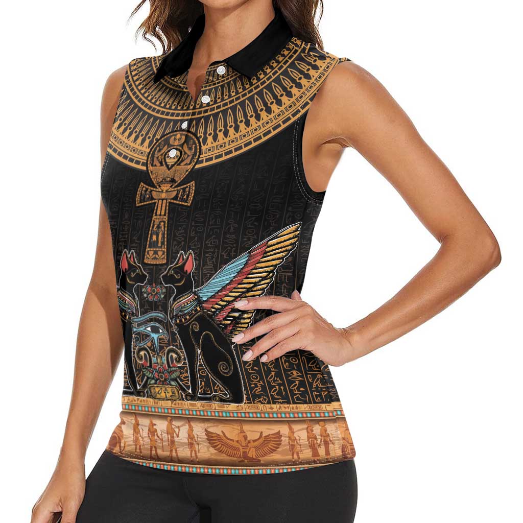 Ankh Egypt Women Sleeveless Polo Shirt Ankh Egyptian Hieroglyphs Alphabet
