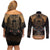 The Scarab Beetle Couples Matching Off Shoulder Short Dress and Long Sleeve Button Shirt Egyptian Hieroglyphs Alphabet