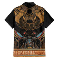 The Scarab Beetle Family Matching Off The Shoulder Long Sleeve Dress and Hawaiian Shirt Egyptian Hieroglyphs Alphabet