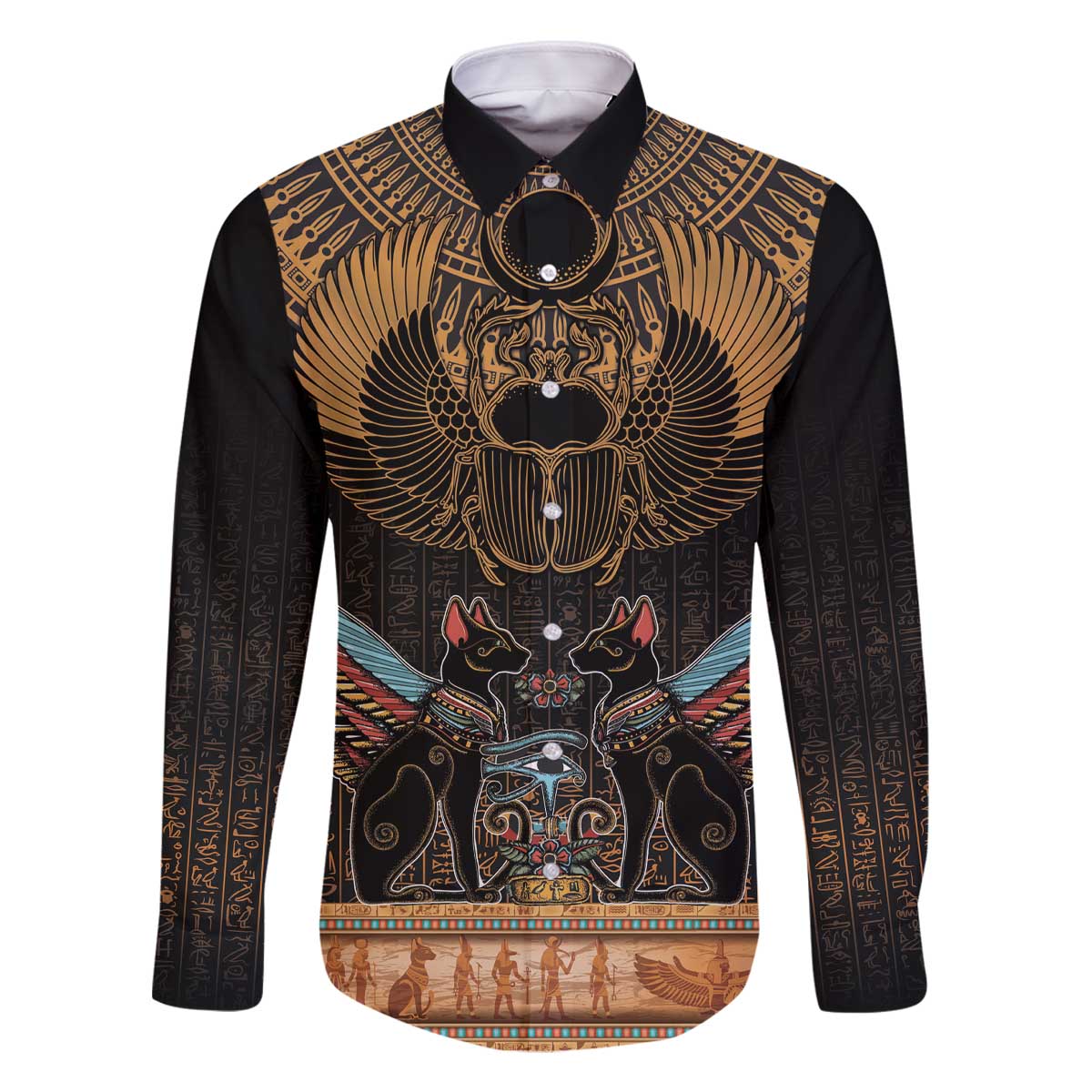 The Scarab Beetle Family Matching Off The Shoulder Long Sleeve Dress and Hawaiian Shirt Egyptian Hieroglyphs Alphabet