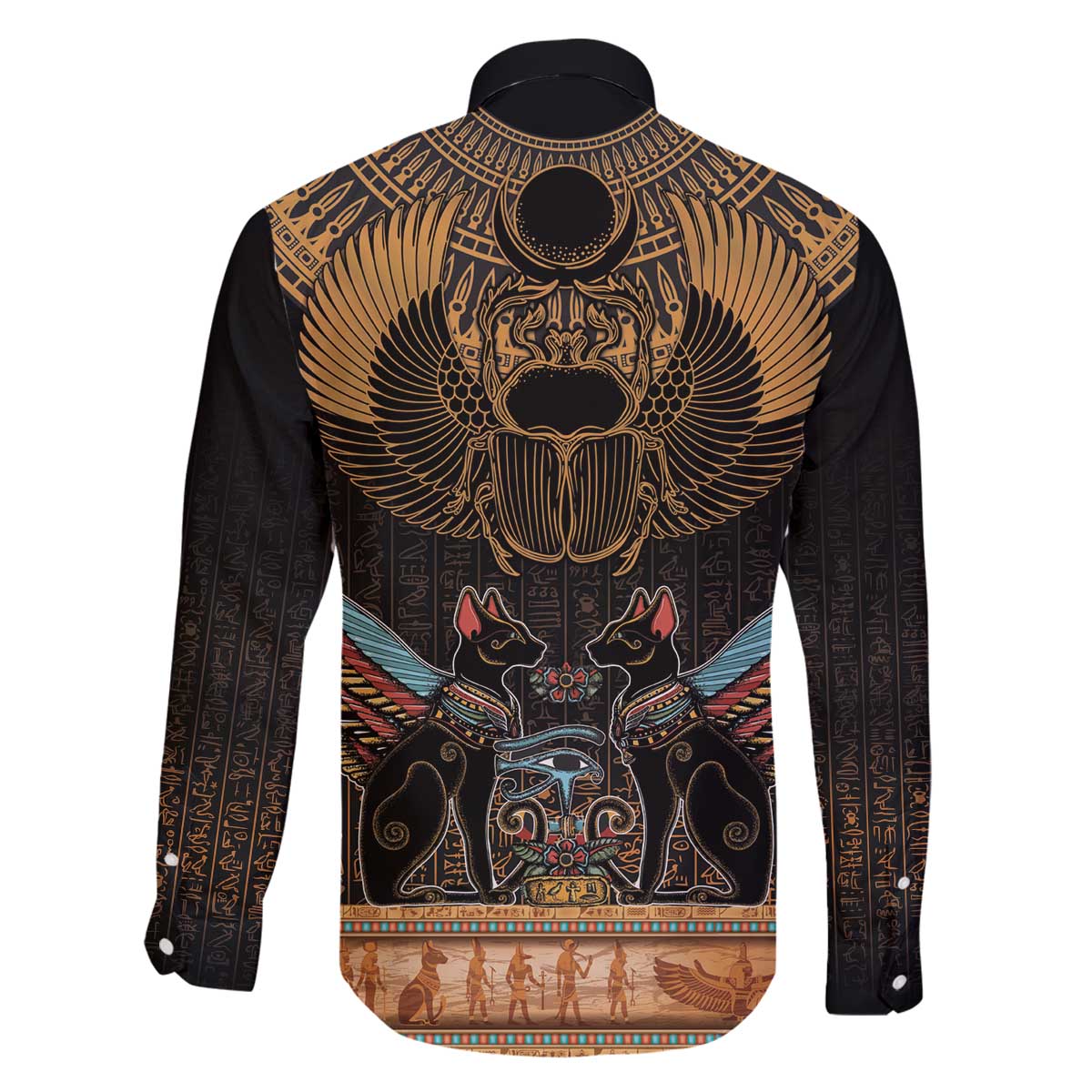 The Scarab Beetle Family Matching Off The Shoulder Long Sleeve Dress and Hawaiian Shirt Egyptian Hieroglyphs Alphabet