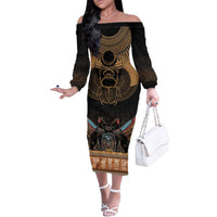The Scarab Beetle Family Matching Off The Shoulder Long Sleeve Dress and Hawaiian Shirt Egyptian Hieroglyphs Alphabet