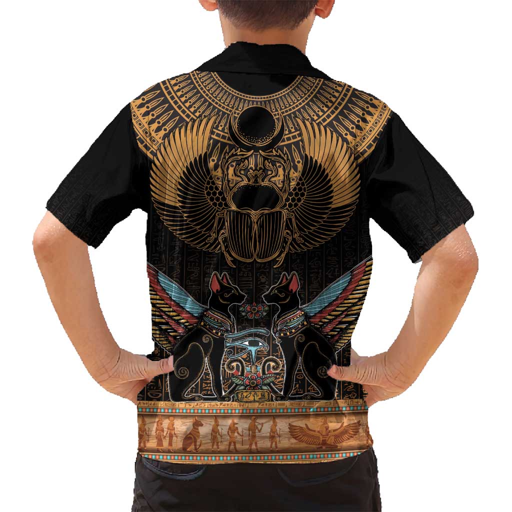 The Scarab Beetle Family Matching Off Shoulder Maxi Dress and Hawaiian Shirt Egyptian Hieroglyphs Alphabet