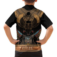 The Scarab Beetle Family Matching Off Shoulder Short Dress and Hawaiian Shirt Egyptian Hieroglyphs Alphabet
