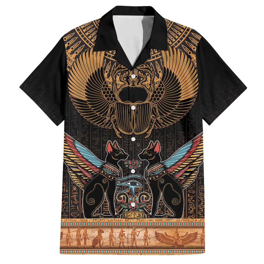 The Scarab Beetle Family Matching Off Shoulder Short Dress and Hawaiian Shirt Egyptian Hieroglyphs Alphabet