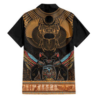 The Scarab Beetle Family Matching Off Shoulder Short Dress and Hawaiian Shirt Egyptian Hieroglyphs Alphabet