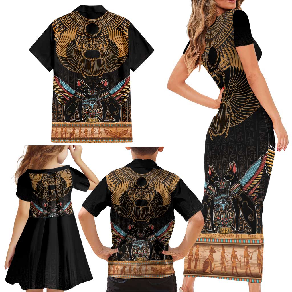 The Scarab Beetle Family Matching Short Sleeve Bodycon Dress and Hawaiian Shirt Egyptian Hieroglyphs Alphabet