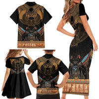 The Scarab Beetle Family Matching Short Sleeve Bodycon Dress and Hawaiian Shirt Egyptian Hieroglyphs Alphabet