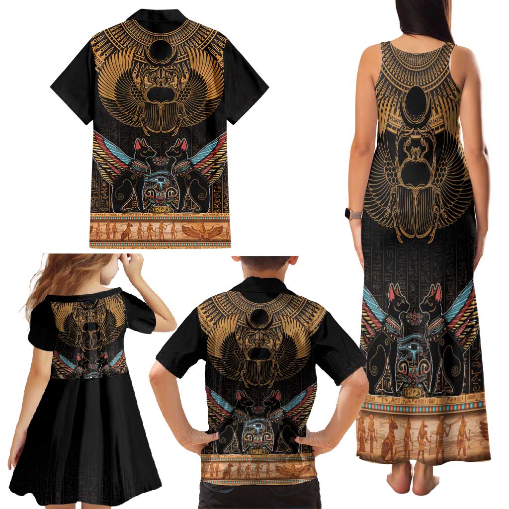 The Scarab Beetle Family Matching Tank Maxi Dress and Hawaiian Shirt Egyptian Hieroglyphs Alphabet