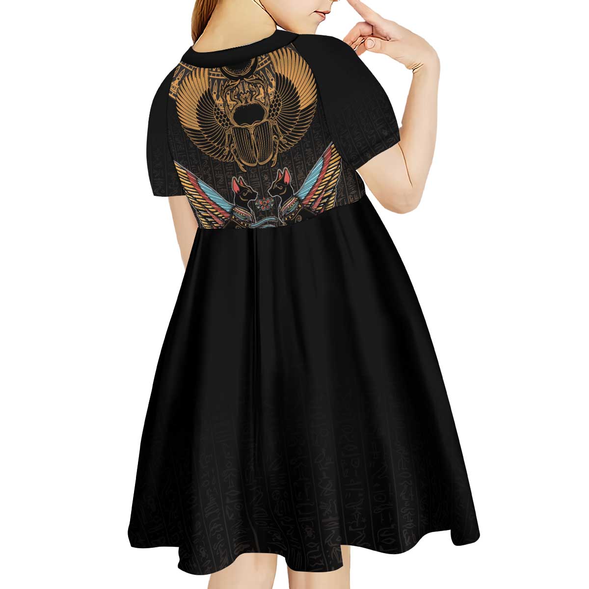 The Scarab Beetle Kid Short Sleeve Dress Egyptian Hieroglyphs Alphabet