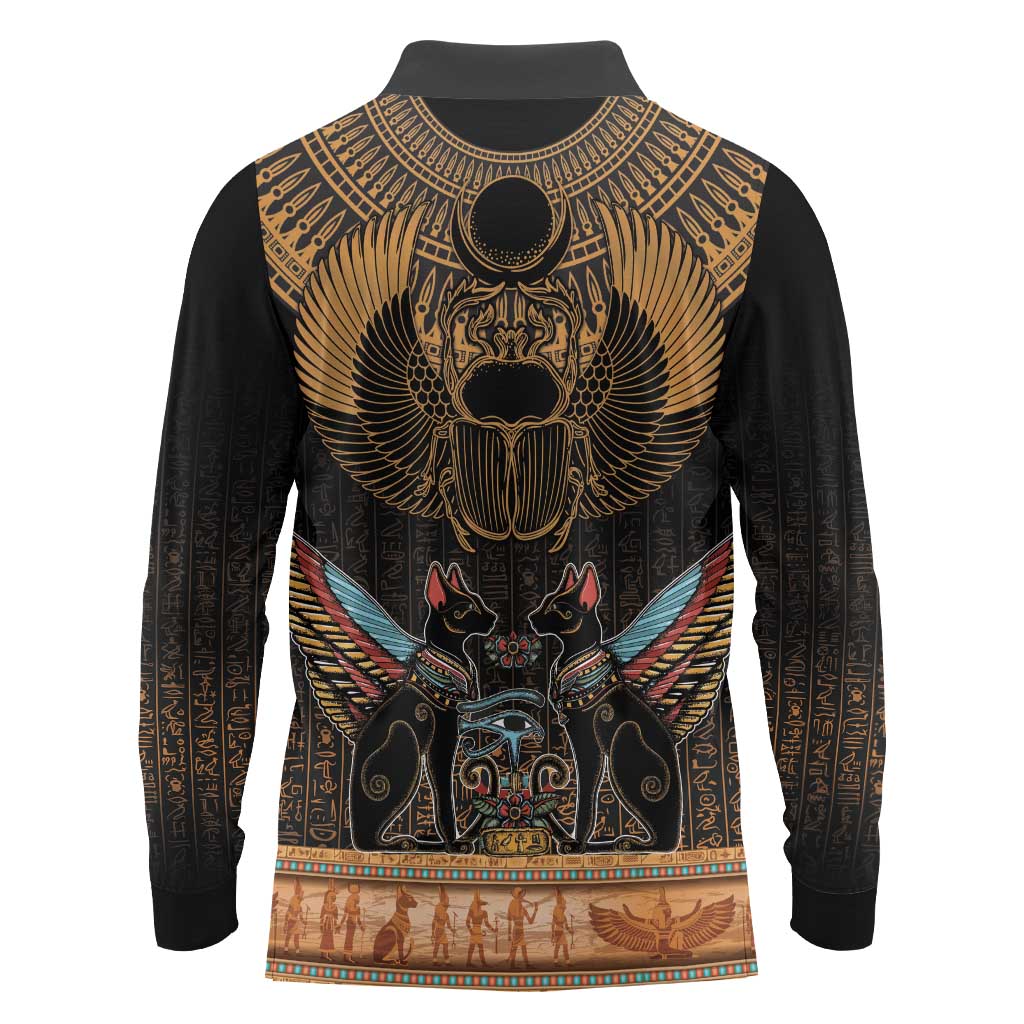 The Scarab Beetle Long Sleeve Polo Shirt Egyptian Hieroglyphs Alphabet