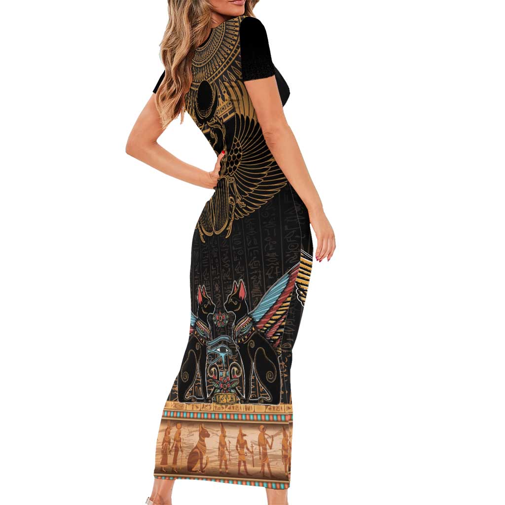 The Scarab Beetle Short Sleeve Bodycon Dress Egyptian Hieroglyphs Alphabet