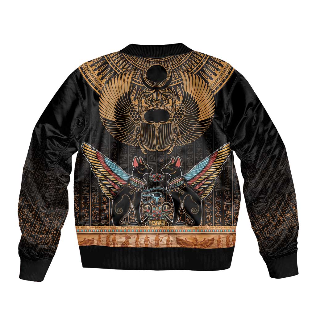 The Scarab Beetle Sleeve Zip Bomber Jacket Egyptian Hieroglyphs Alphabet