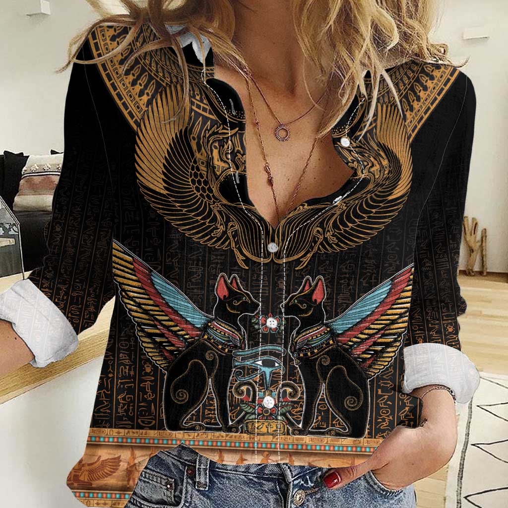 The Scarab Beetle Women Casual Shirt Egyptian Hieroglyphs Alphabet