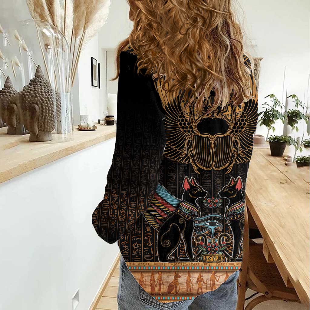 The Scarab Beetle Women Casual Shirt Egyptian Hieroglyphs Alphabet