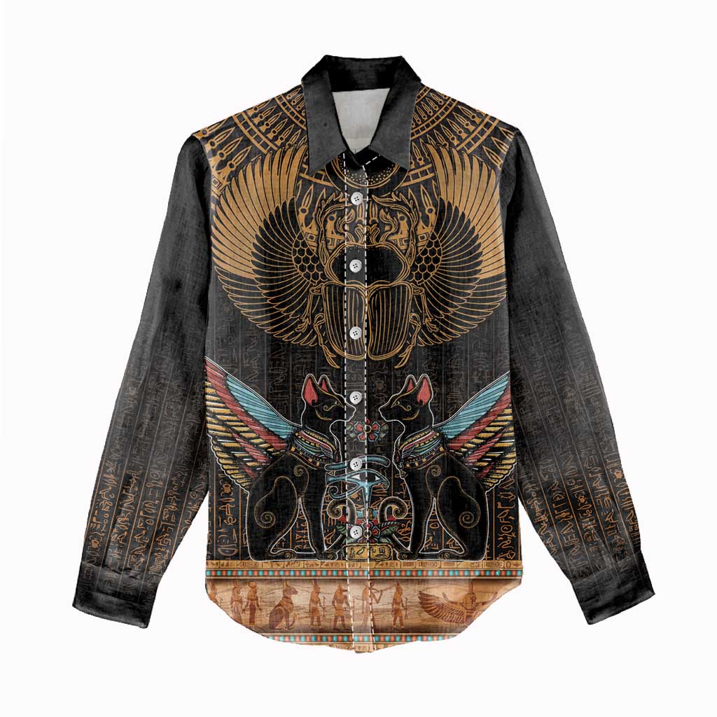 The Scarab Beetle Women Casual Shirt Egyptian Hieroglyphs Alphabet
