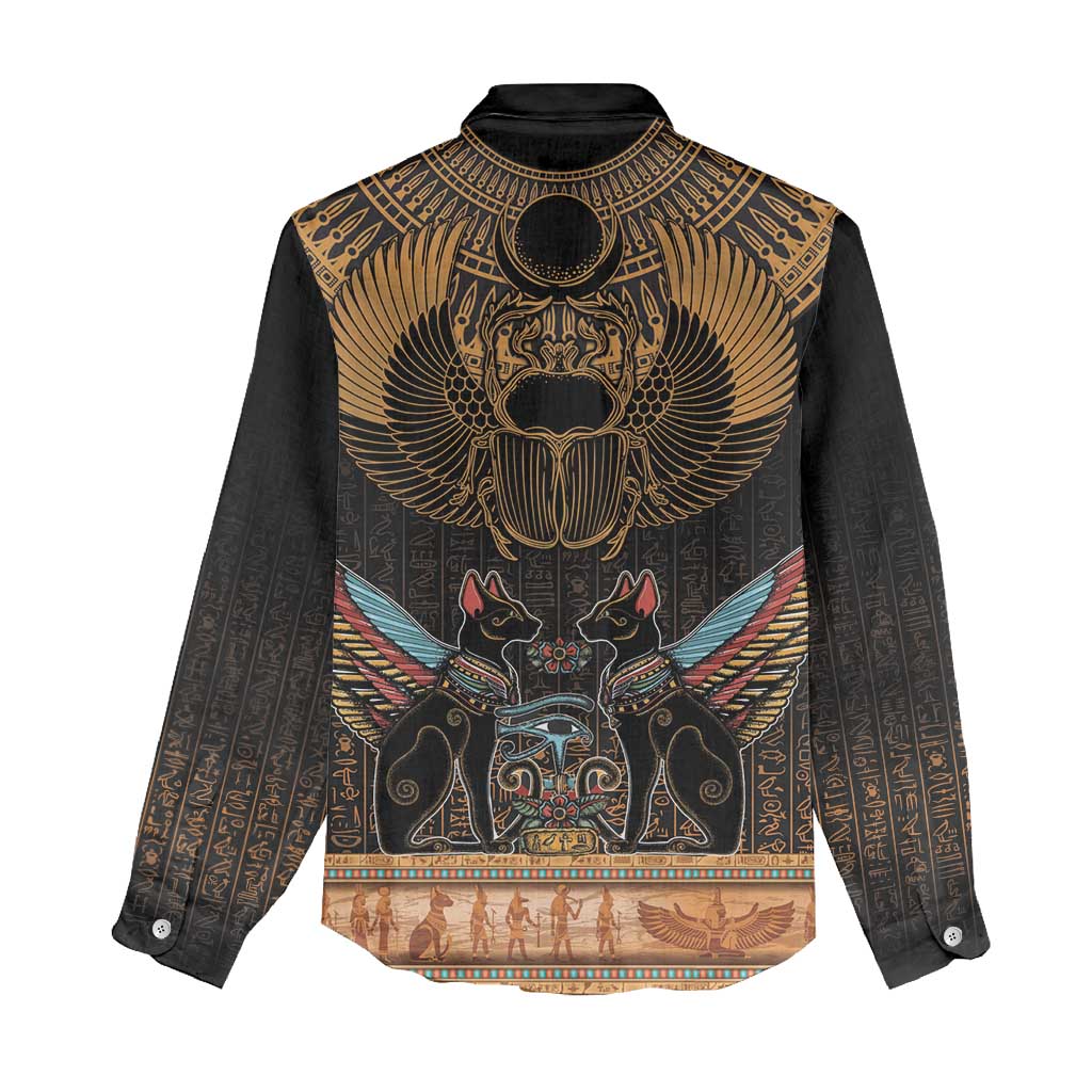 The Scarab Beetle Women Casual Shirt Egyptian Hieroglyphs Alphabet