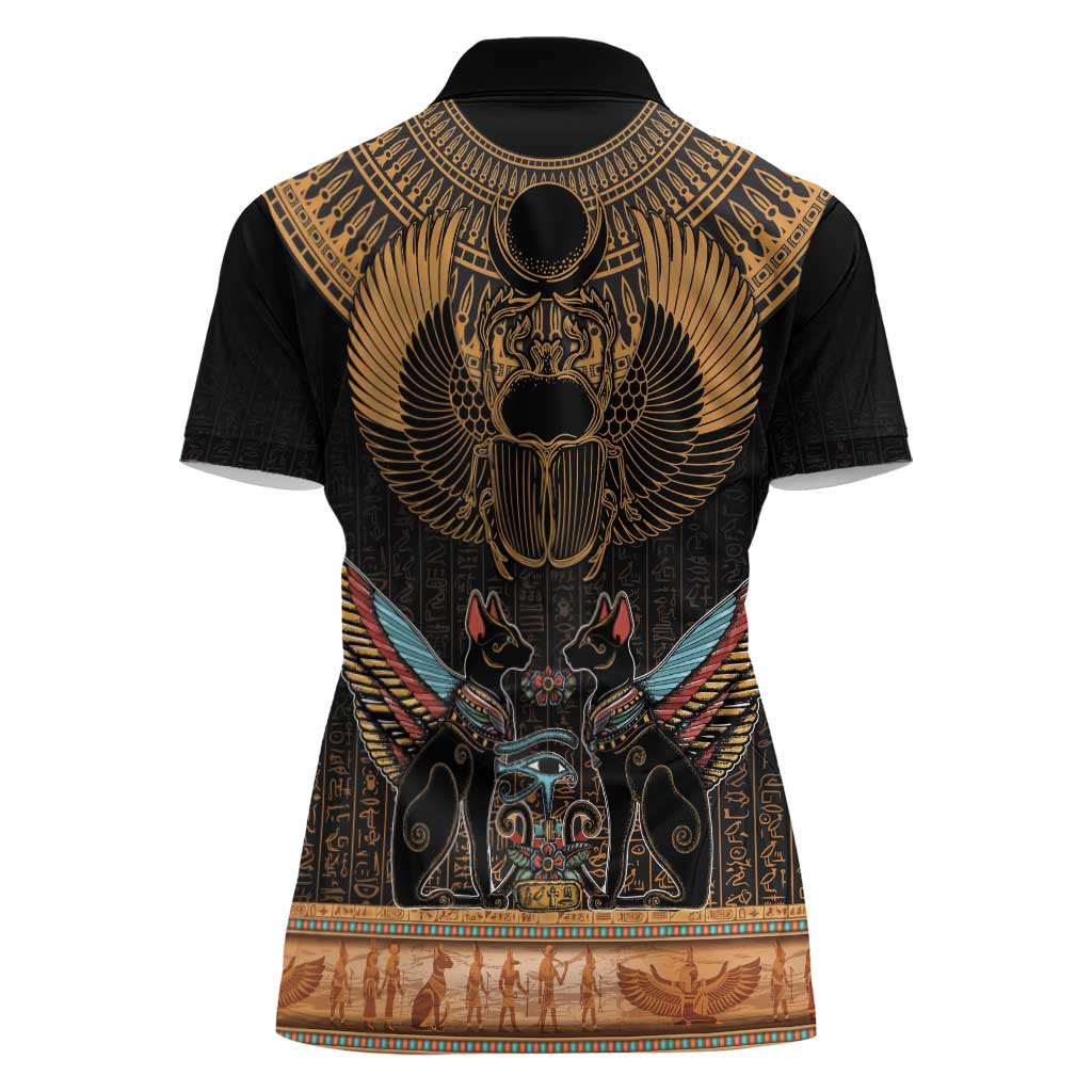 The Scarab Beetle Women Polo Shirt Egyptian Hieroglyphs Alphabet