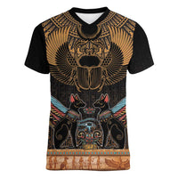 The Scarab Beetle Women V-Neck T-Shirt Egyptian Hieroglyphs Alphabet