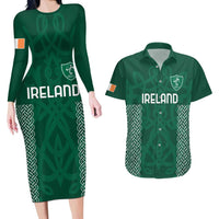Custom Ireland Rugby Couples Matching Long Sleeve Bodycon Dress and Hawaiian Shirt Come On Shamrock