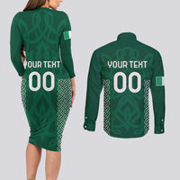 Custom Ireland Rugby Couples Matching Long Sleeve Bodycon Dress and Long Sleeve Button Shirt Come On Shamrock