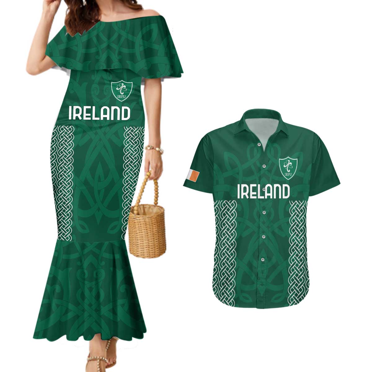 Custom Ireland Rugby Couples Matching Mermaid Dress and Hawaiian Shirt Come On Shamrock