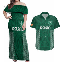 Custom Ireland Rugby Couples Matching Off Shoulder Maxi Dress and Hawaiian Shirt Come On Shamrock