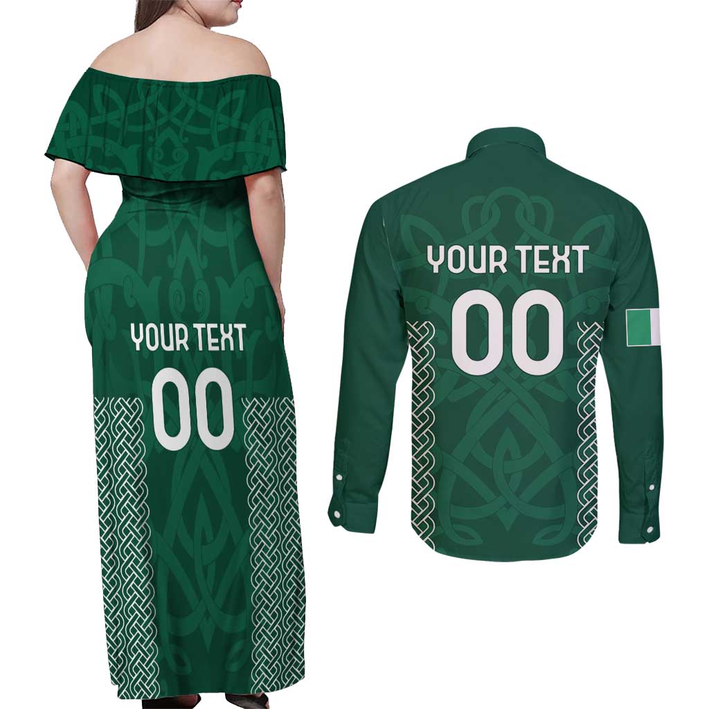Custom Ireland Rugby Couples Matching Off Shoulder Maxi Dress and Long Sleeve Button Shirt Come On Shamrock