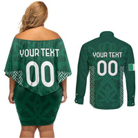 Custom Ireland Rugby Couples Matching Off Shoulder Short Dress and Long Sleeve Button Shirt Come On Shamrock