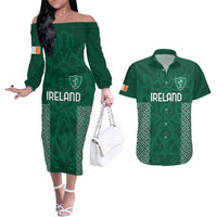 Custom Ireland Rugby Couples Matching Off The Shoulder Long Sleeve Dress and Hawaiian Shirt Come On Shamrock