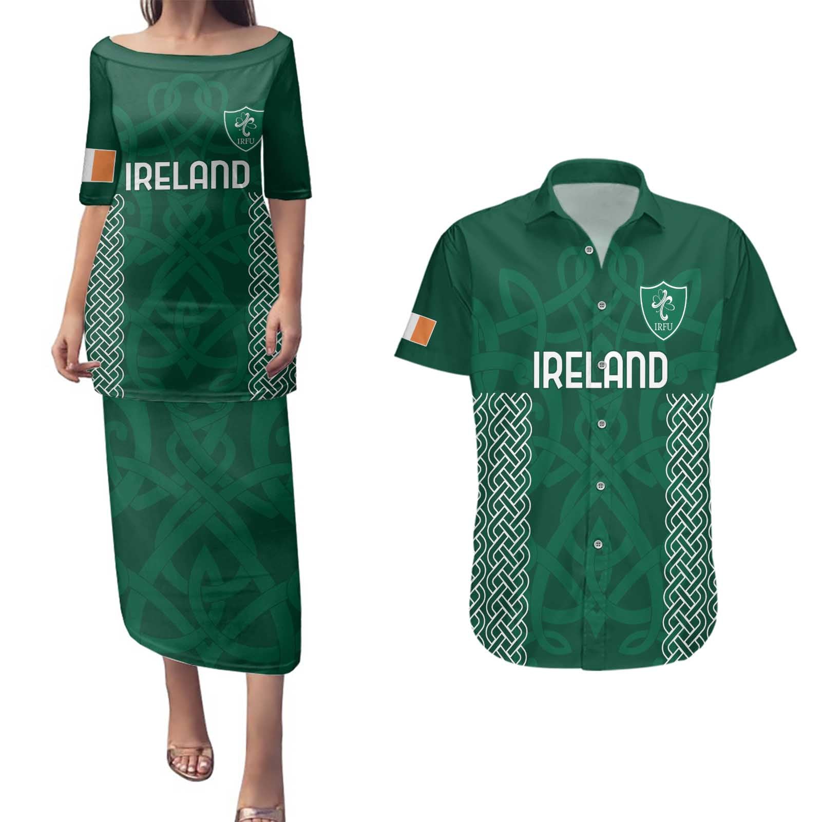Custom Ireland Rugby Couples Matching Puletasi and Hawaiian Shirt Come On Shamrock
