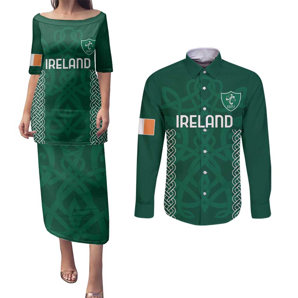 Custom Ireland Rugby Couples Matching Puletasi and Long Sleeve Button Shirt Come On Shamrock